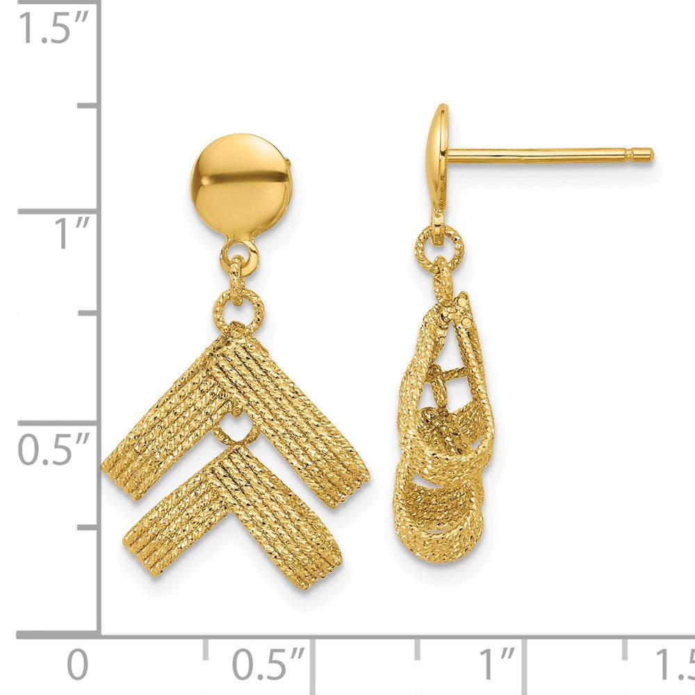 14K Yellow Gold Polished And Textured Fancy Dangle Post Earrings