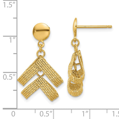 14K Yellow Gold Polished And Textured Fancy Dangle Post Earrings