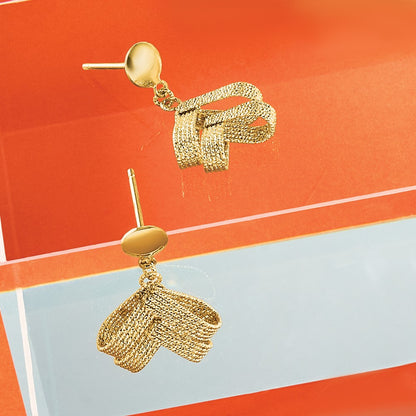 14K Yellow Gold Polished And Textured Fancy Dangle Post Earrings