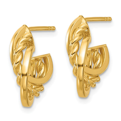14K Yellow Gold Polished Twisted J Hoop Post Earrings