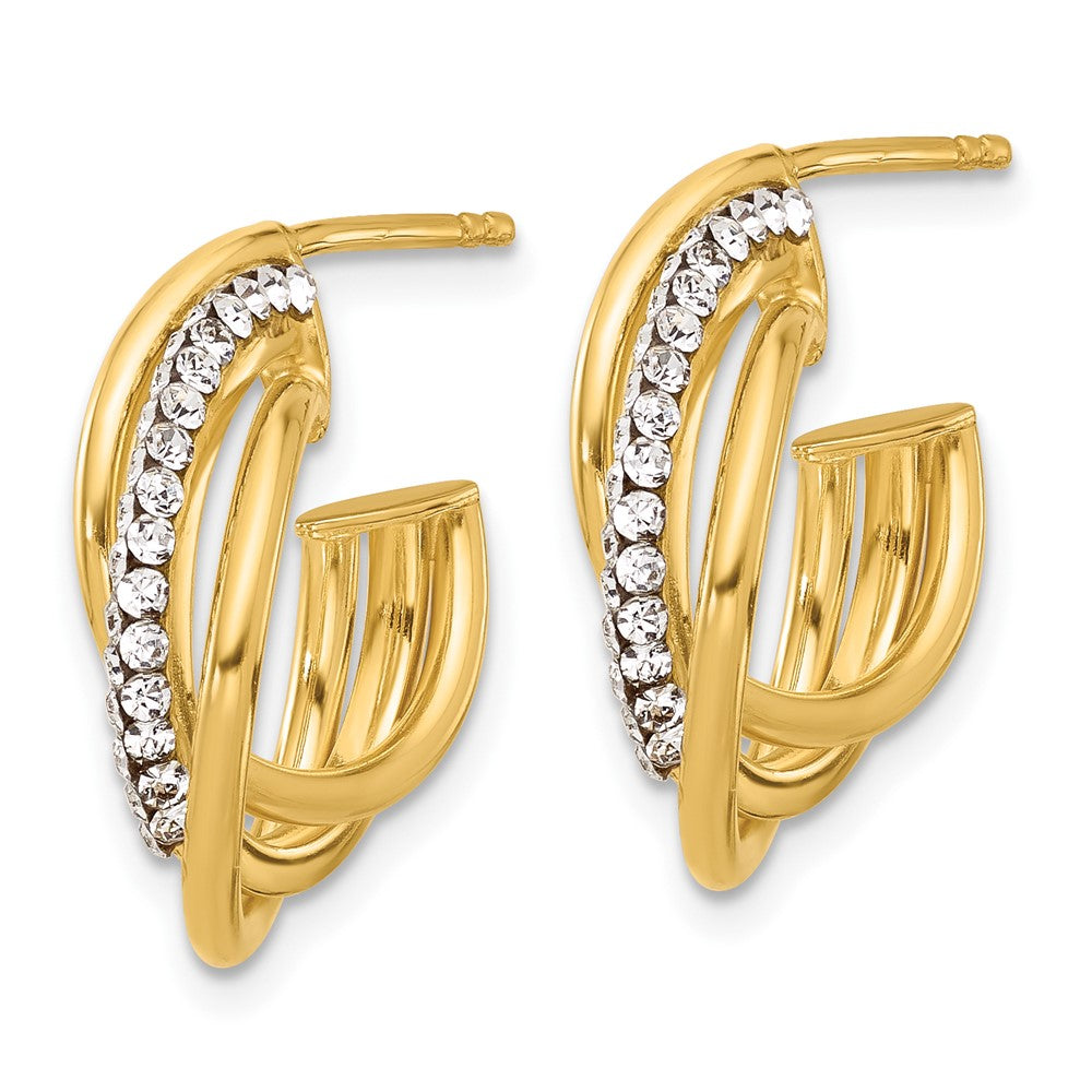 14K Yellow Gold Polished Crystal J Hoop Post Earrings