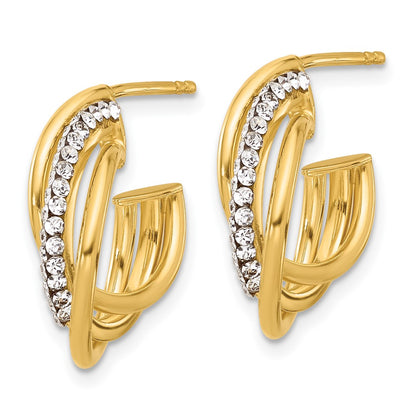 14K Yellow Gold Polished Crystal J Hoop Post Earrings