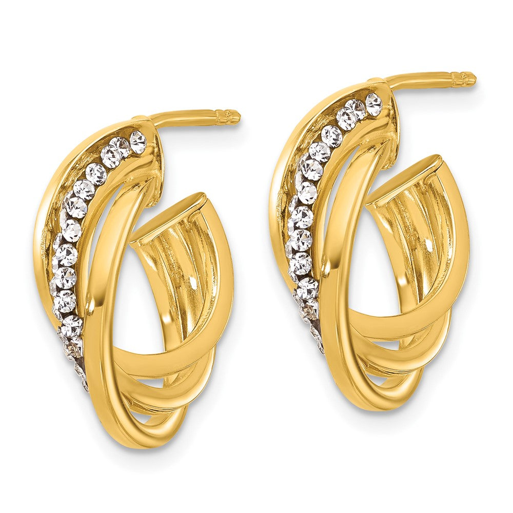 14K Yellow Gold Polished Crystal J Hoop Post Earrings