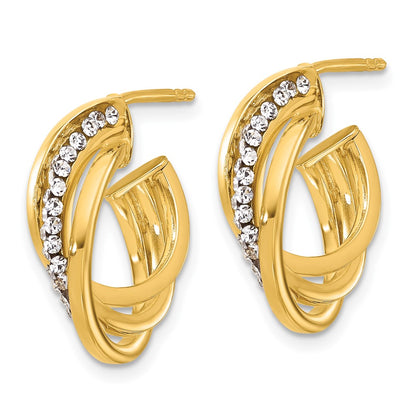 14K Yellow Gold Polished Crystal J Hoop Post Earrings