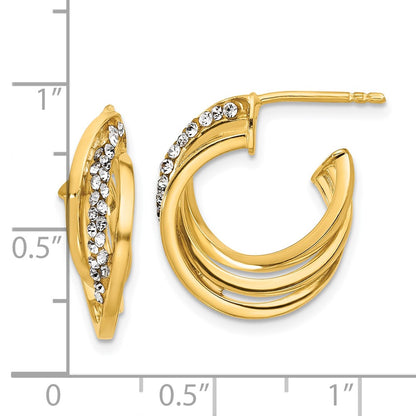 14K Yellow Gold Polished Crystal J Hoop Post Earrings