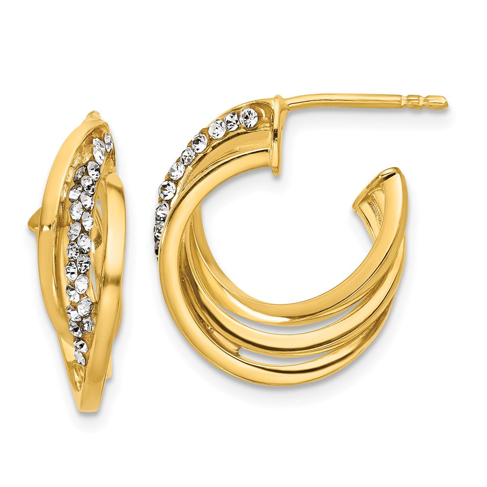 14K Yellow Gold Polished Crystal J Hoop Post Earrings
