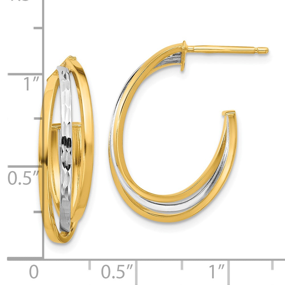 14K Yellow & Rhodium Wht Polished / Diamond Cut J Hoop Post Earrings