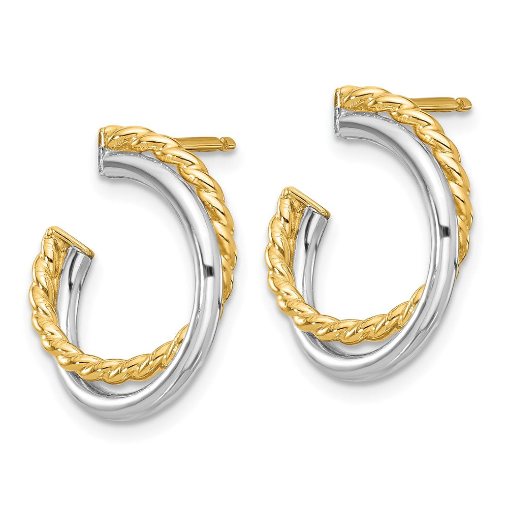 14K Yellow & Rhodium White Polished And Twisted Post Earrings