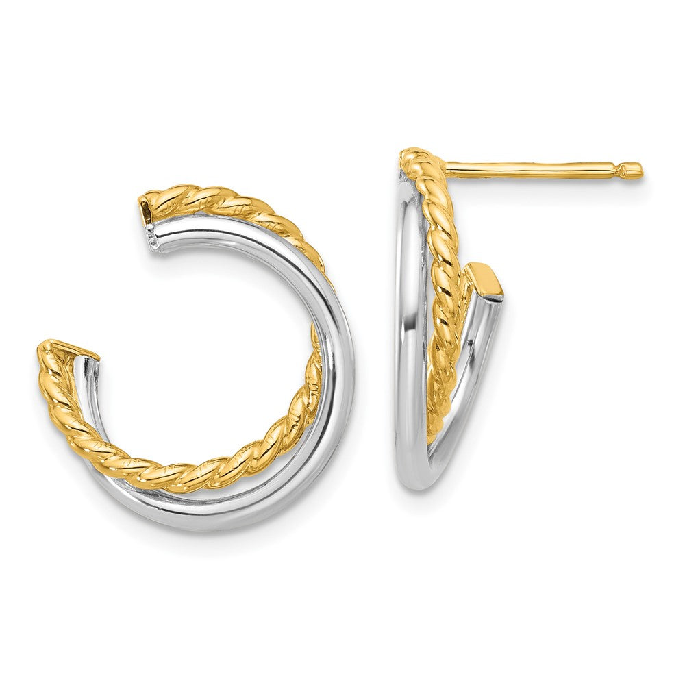 14K Yellow & Rhodium White Polished And Twisted Post Earrings
