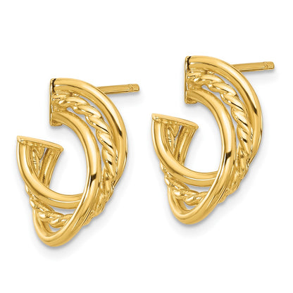 14K Yellow Gold Polished And Twisted Post Earrings