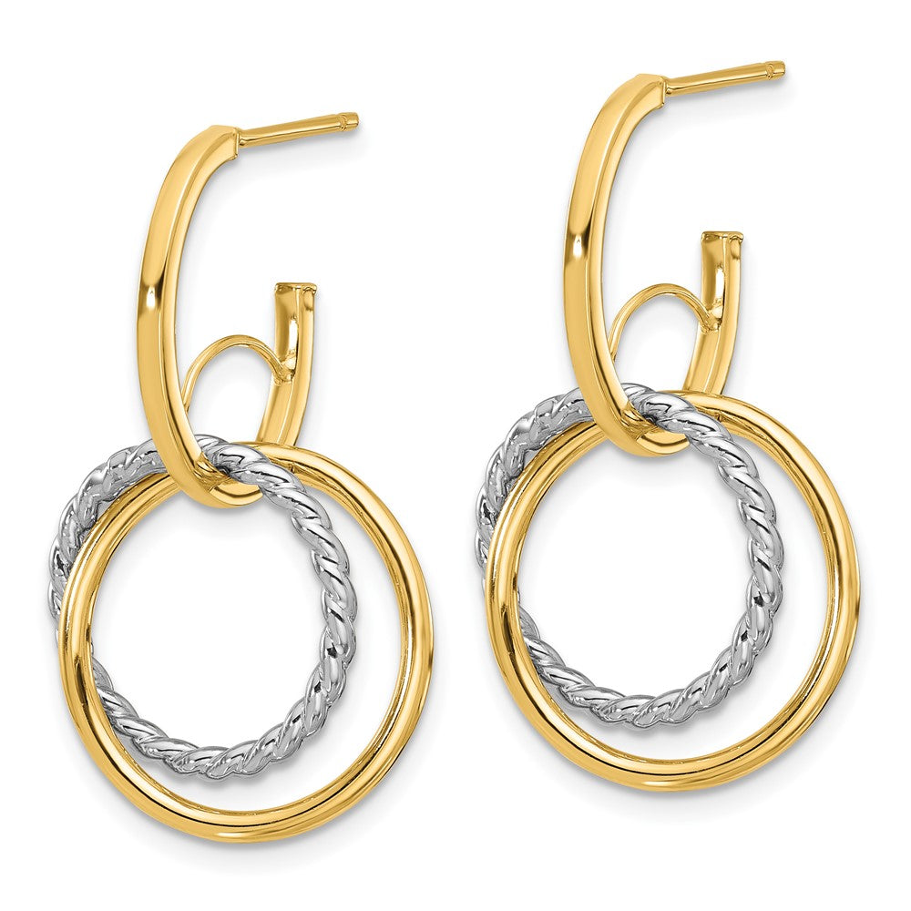 14K Yellow & Rhodium Polished/Twisted Circles J Hoop Post Earrings