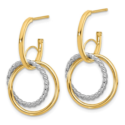 14K Yellow & Rhodium Polished/Twisted Circles J Hoop Post Earrings
