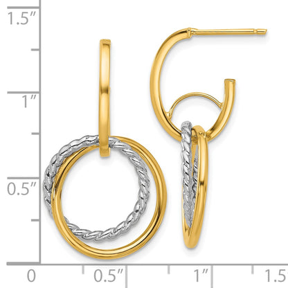 14K Yellow & Rhodium Polished/Twisted Circles J Hoop Post Earrings