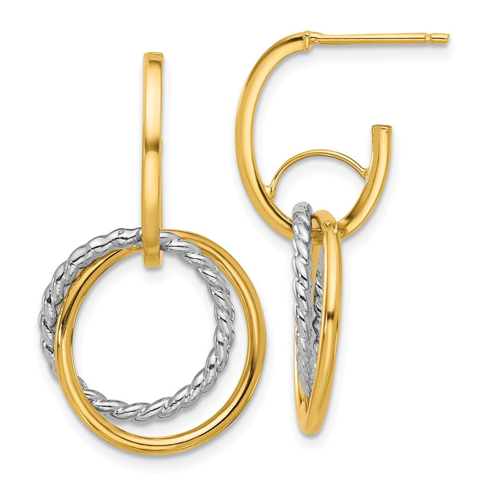 14K Yellow & Rhodium Polished/Twisted Circles J Hoop Post Earrings