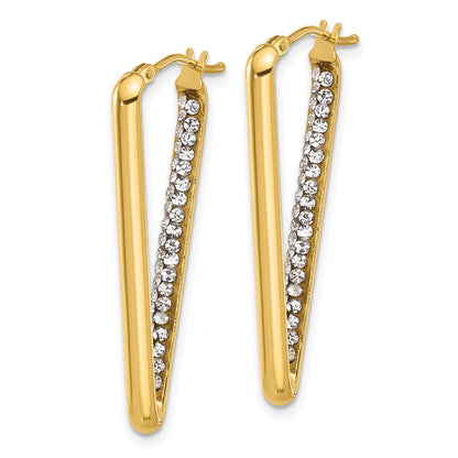 14K Yellow Gold Polished With Crystal Triangle Hoop Earrings