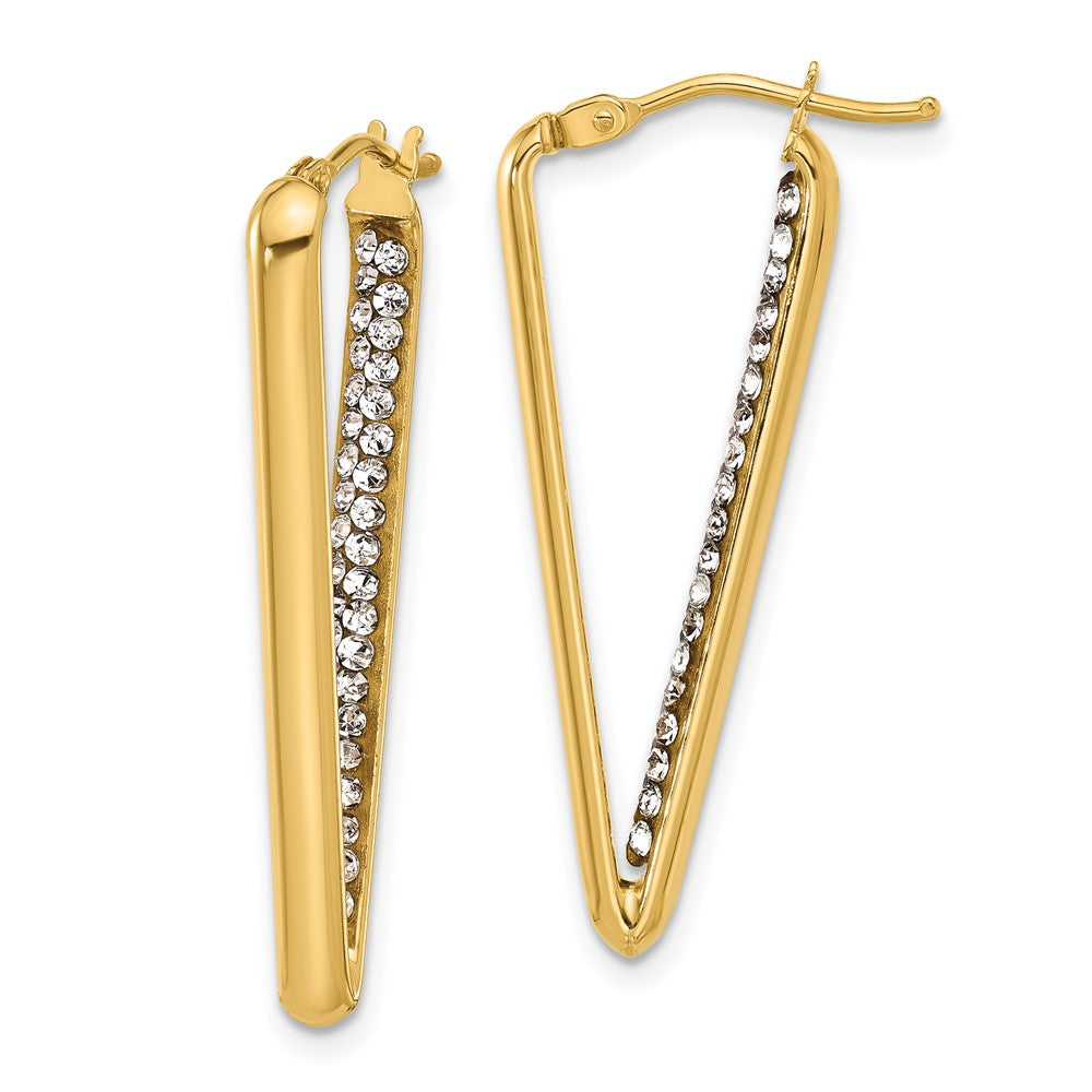14K Yellow Gold Polished With Crystal Triangle Hoop Earrings