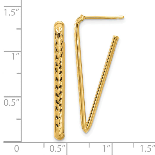 14K Yellow Gold Polished And Diamond Cut Triangle Post Earrings