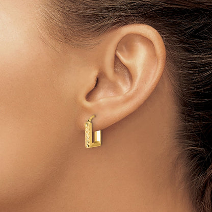 14K Yellow Gold Polished And Diamond Cut Square Hoop Earrings