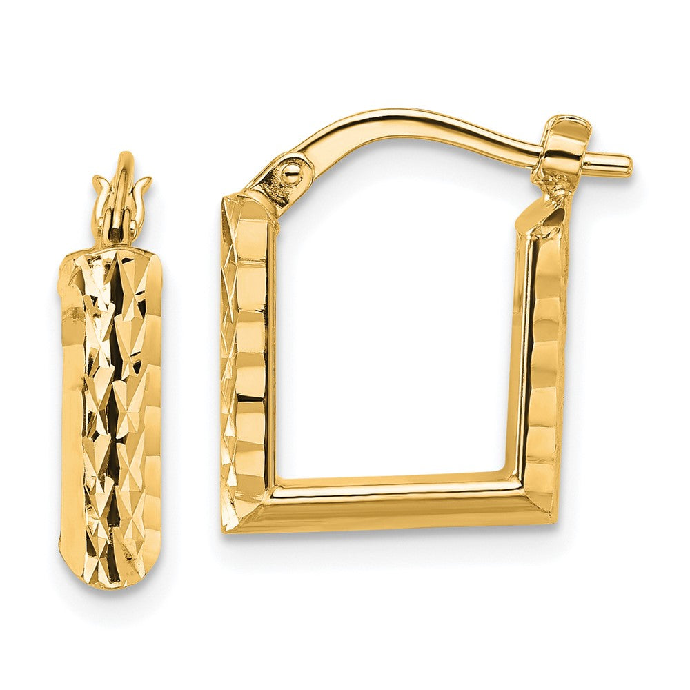 14K Yellow Gold Polished And Diamond Cut Square Hoop Earrings