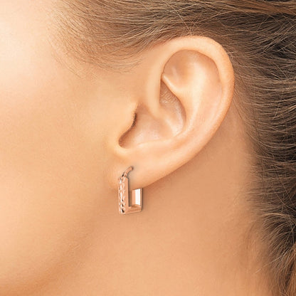 14K Yellow & Rhodium Rose Rh Plat Polished/Dia Cut Square Hoop Earrings