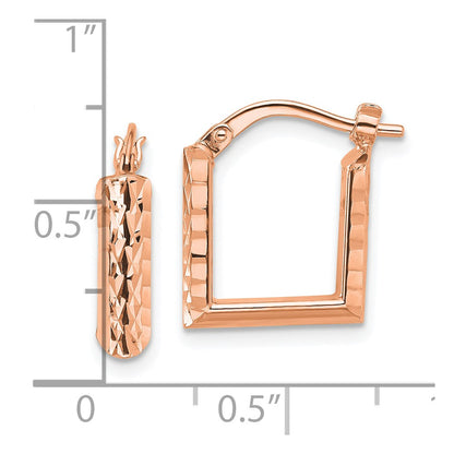 14K Yellow & Rhodium Rose Rh Plat Polished/Dia Cut Square Hoop Earrings