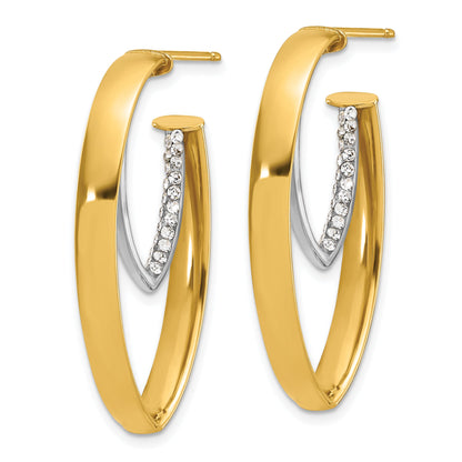14K Yellow & Rhodium White Polished Crystal Oval Drop Post Earrings