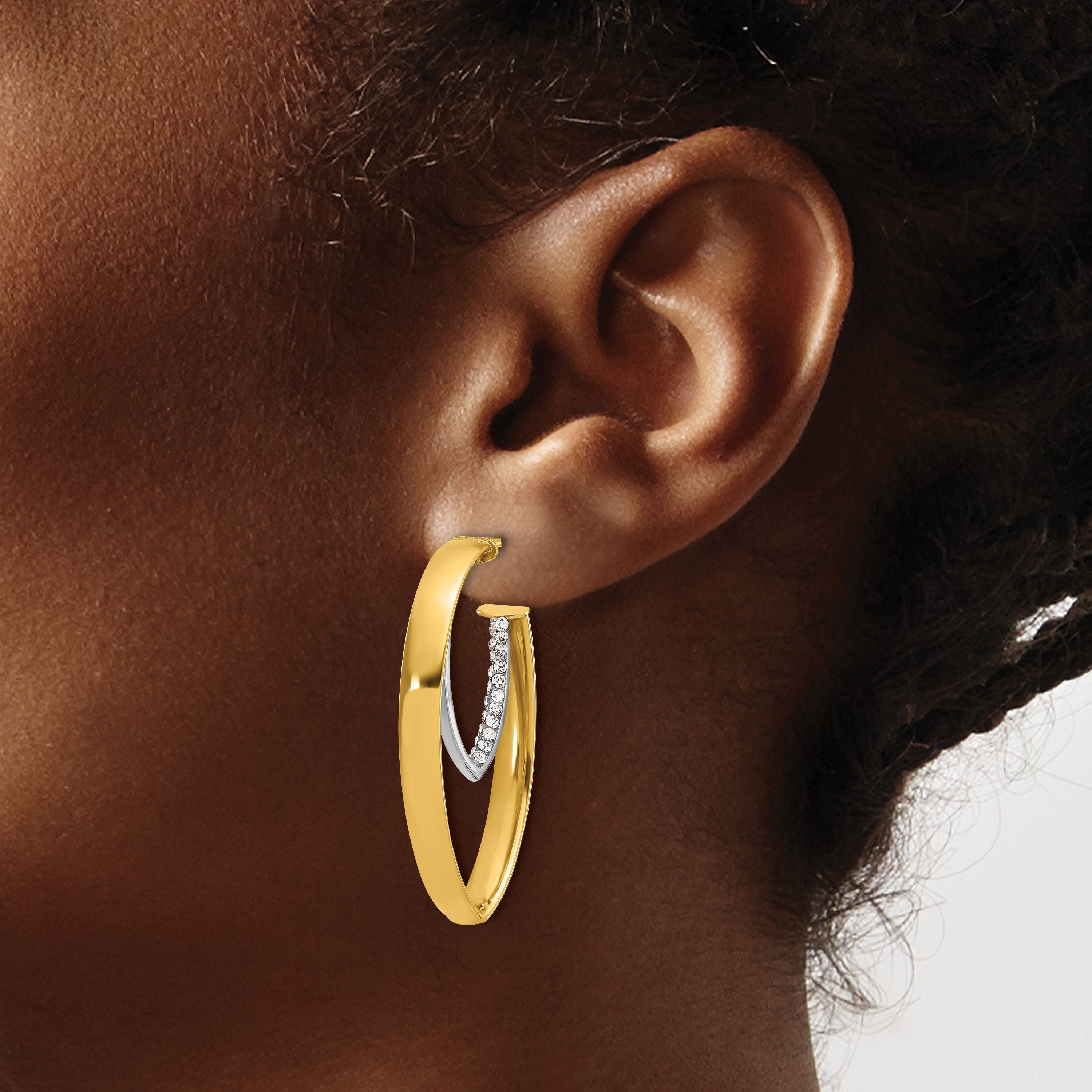 14K Yellow & Rhodium White Polished Crystal Oval Drop Post Earrings