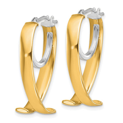 14K Yellow & Rhodium W/ White Polished Fancy Hoop Earrings