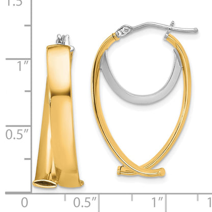 14K Yellow & Rhodium W/ White Polished Fancy Hoop Earrings