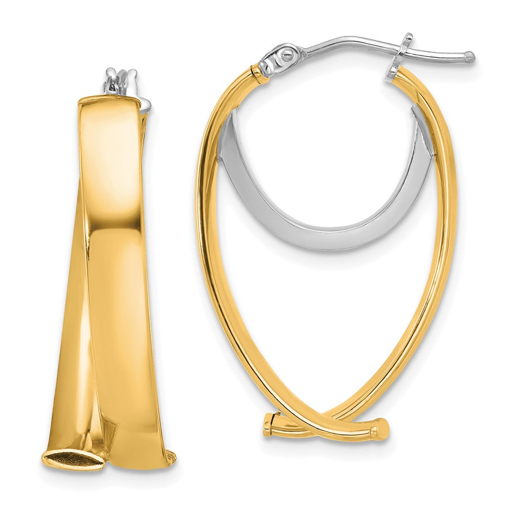 14K Yellow & Rhodium W/ White Polished Fancy Hoop Earrings