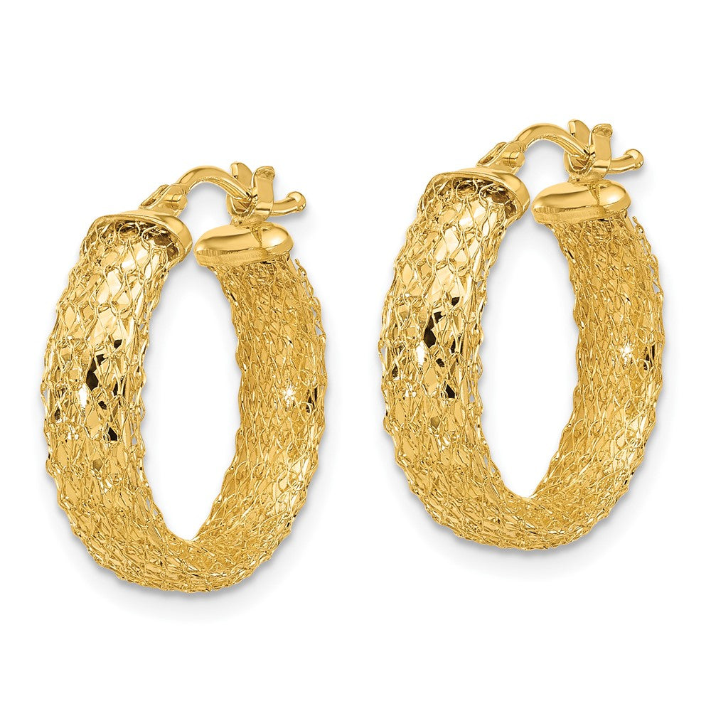 14K Yellow Gold Polished/Textured/Diamond Cut Hoop Earrings