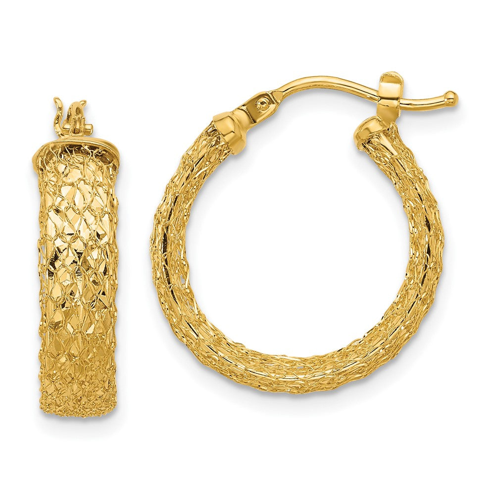 14K Yellow Gold Polished/Textured/Diamond Cut Hoop Earrings