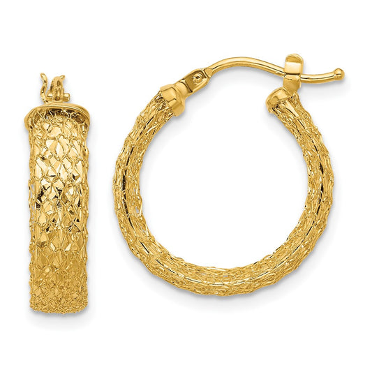 14K Yellow Gold Polished/Textured/Diamond Cut Hoop Earrings