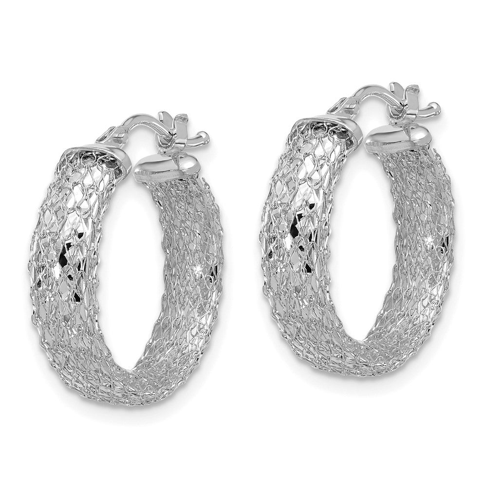14K Yellow & Rhodium Wht Rh Plating Polish/Texture/Dia Cut Hoop Earrings