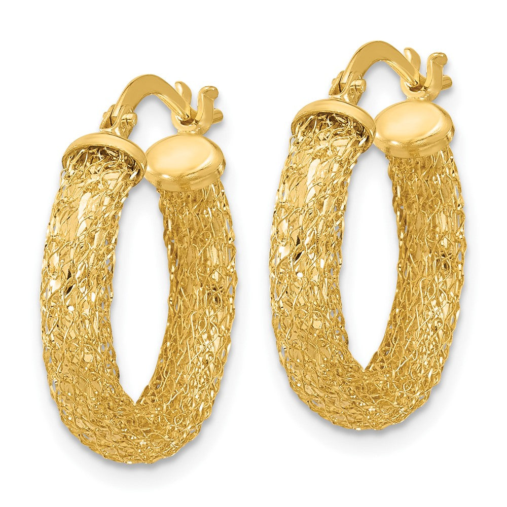 14K Yellow Gold Polished And Textured Hoop Earrings