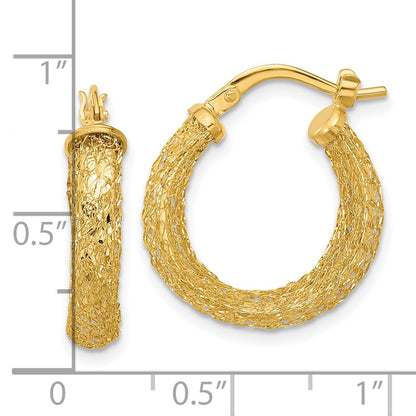 14K Yellow Gold Polished And Textured Hoop Earrings