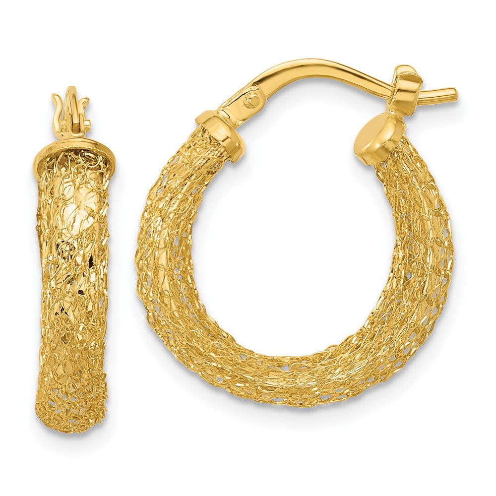 14K Yellow Gold Polished And Textured Hoop Earrings