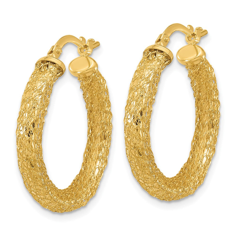 14K Yellow Gold Polished And Textured Hoop Earrings