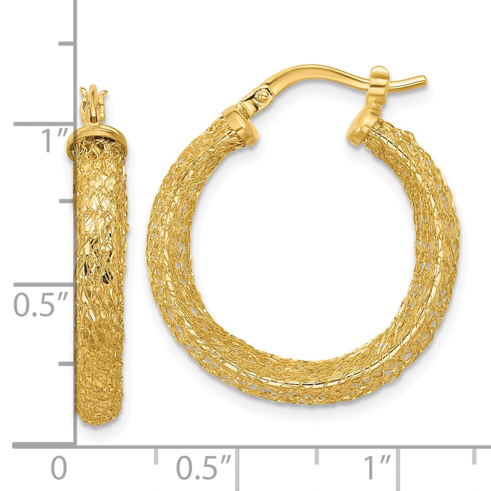 14K Yellow Gold Polished And Textured Hoop Earrings