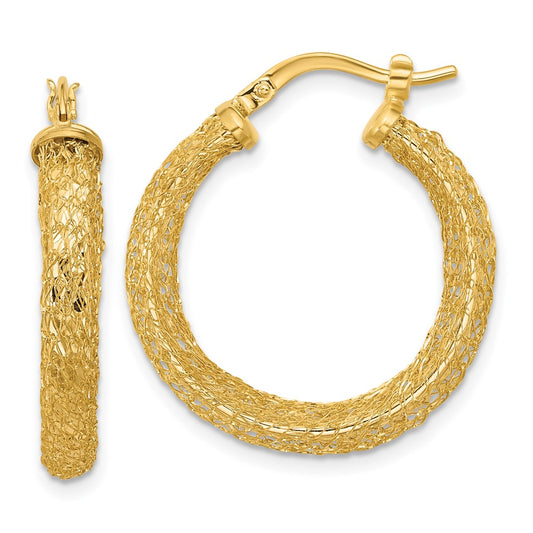 14K Yellow Gold Polished And Textured Hoop Earrings