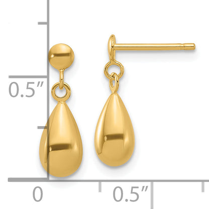 14K Yellow Gold Polished Teardrop Dangle Earrings