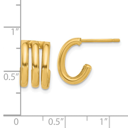 14K Yellow Gold Polished Oval J Hoop Post Earrings