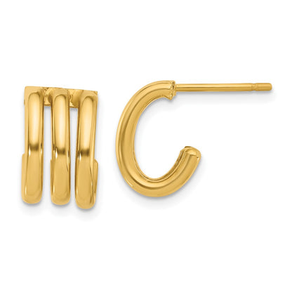 14K Yellow Gold Polished Oval J Hoop Post Earrings