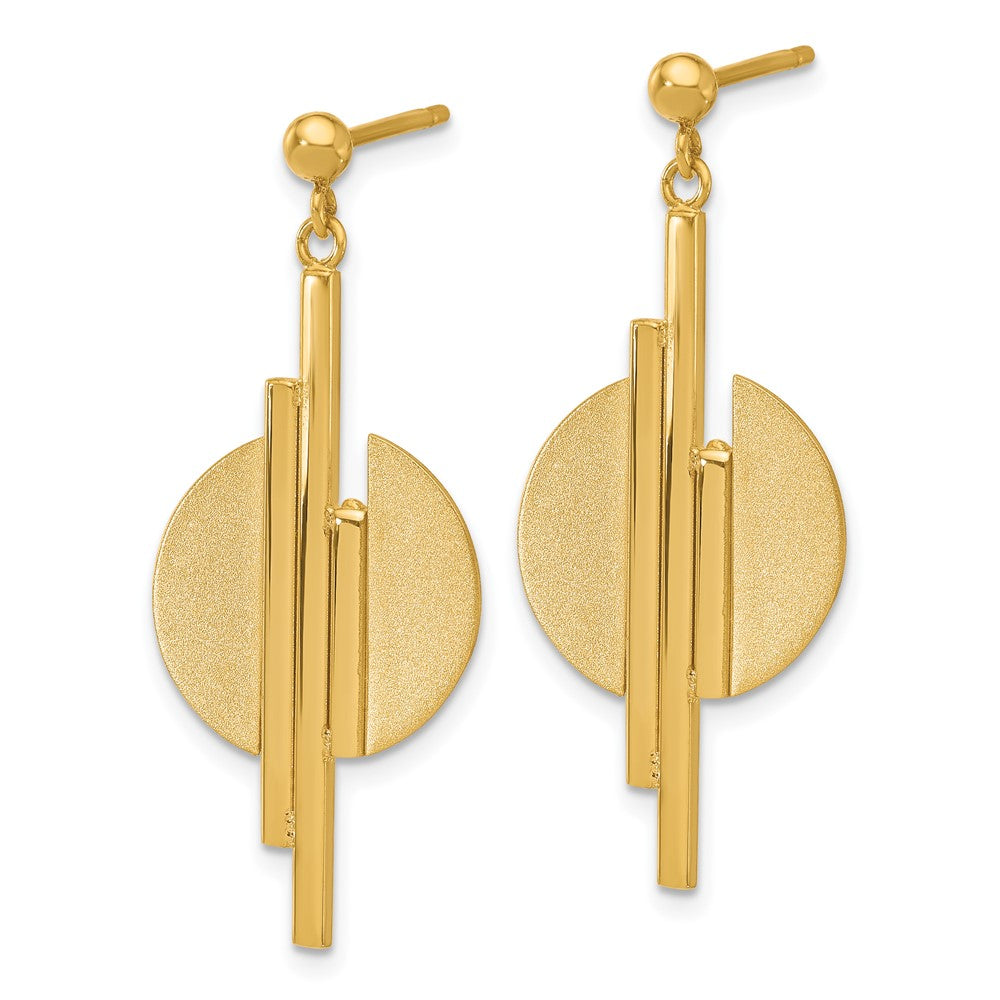 14K Yellow Gold Polished And Brushed Dangle Post Earrings