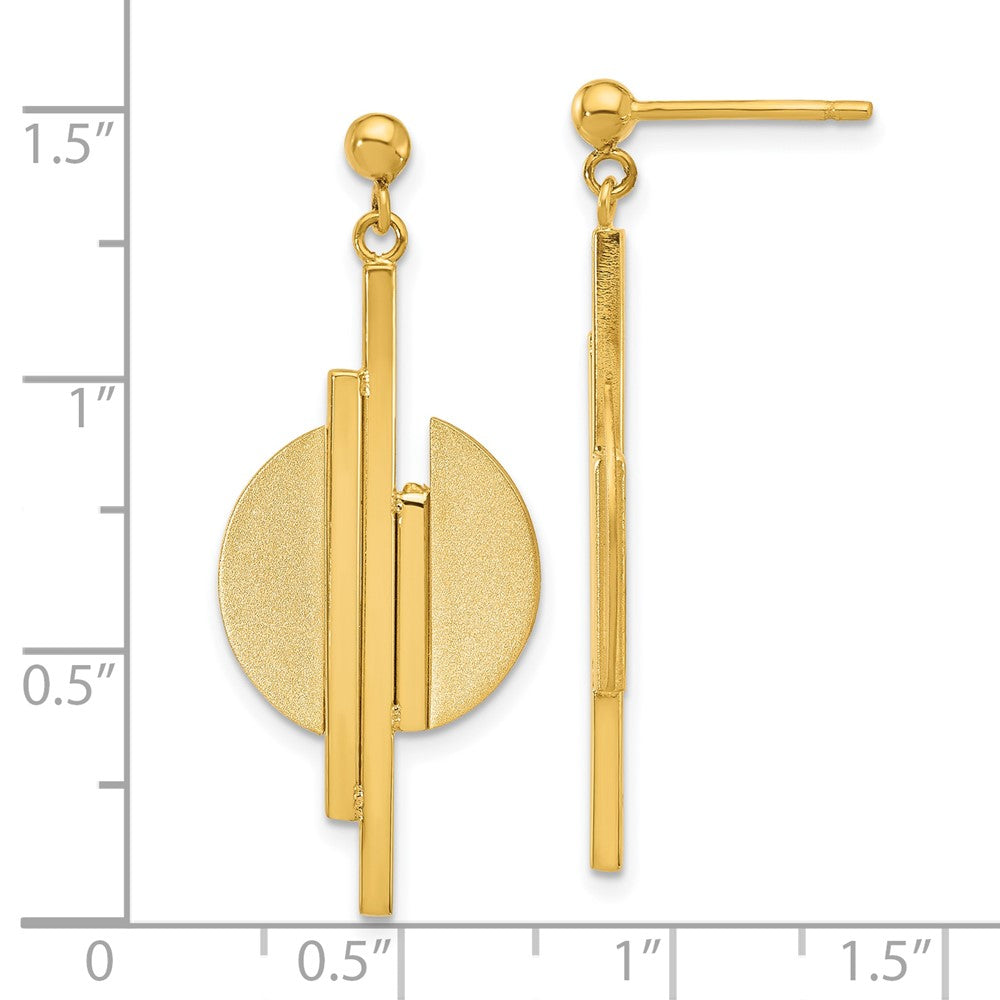 14K Yellow Gold Polished And Brushed Dangle Post Earrings