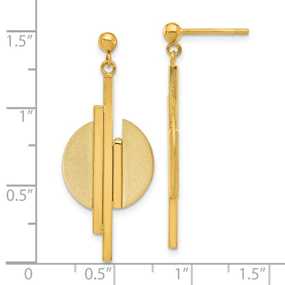14K Yellow Gold Polished And Brushed Dangle Post Earrings