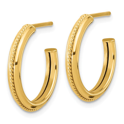 14K Yellow Gold Polished And Textured Round J Hoop Earrings