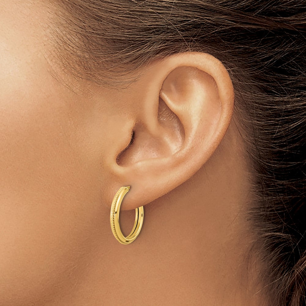 14K Yellow Gold Polished And Textured Round J Hoop Earrings