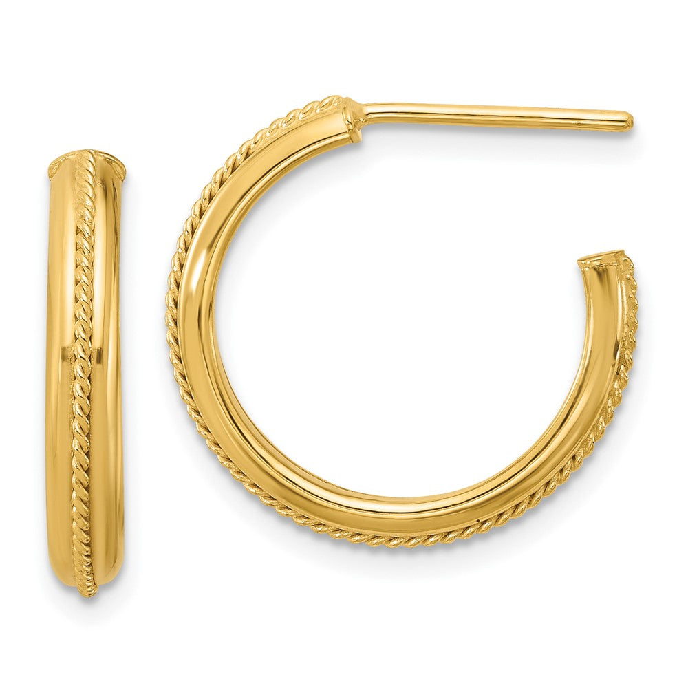 14K Yellow Gold Polished And Textured Round J Hoop Earrings
