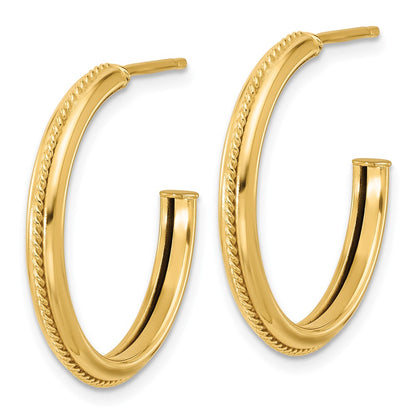 14K Yellow Gold Polished And Textured Round J Hoop Earrings